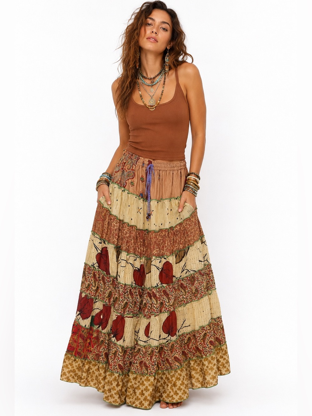 22. Bohemian Patchwork Maxi Skirt With Pockets